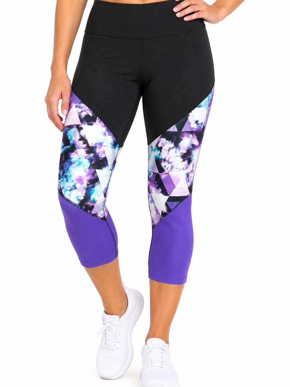 RBX Black and Purple Geo-Panel Capris Women's M